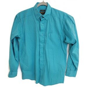Ariat Shirt Mens Small Blue Stretch Button Down Long Sleeve‎ Western Leaf Print